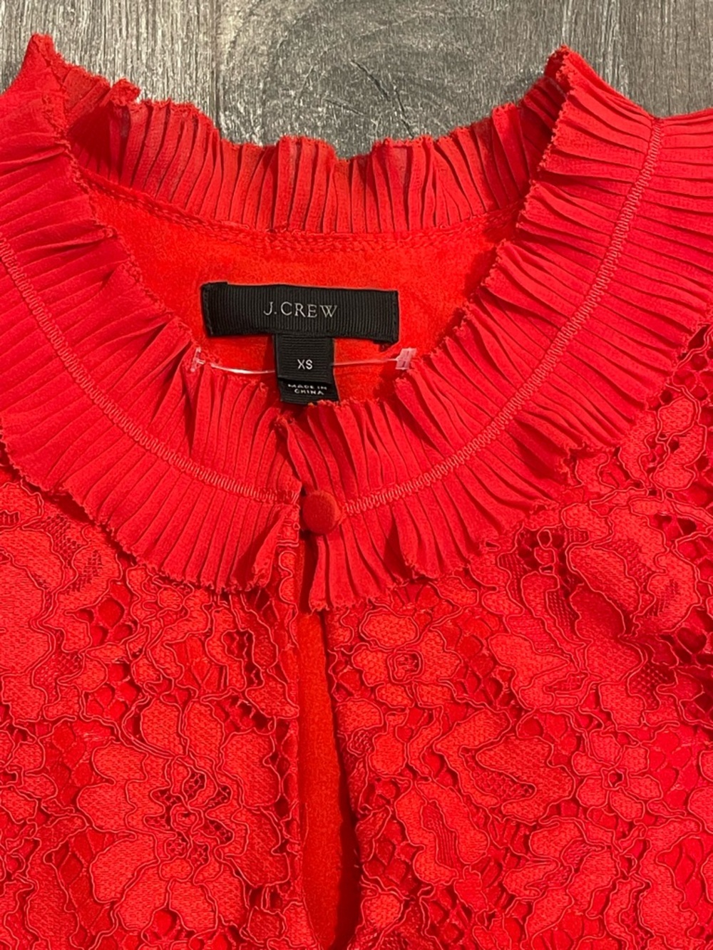 J. Crew Red Lace Ruffled Neck Shell - Picture 3 of 7